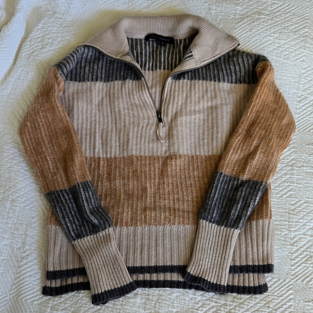 Skull Cashmere Ribbed Quarter Zip Pullover